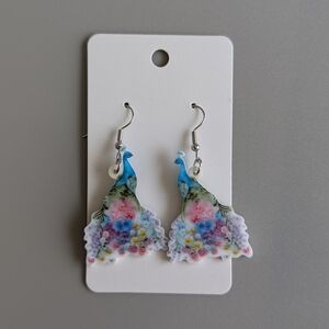 NWT Stunning Peacock Print Dual-Sided Earrings